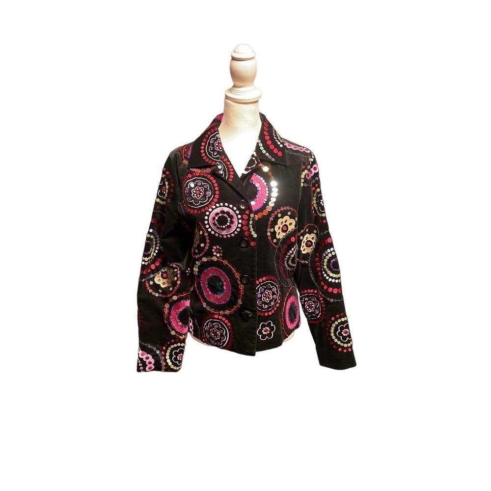 New Susan Bristol Black Velvet Colored Sequin Jacket Size 6P